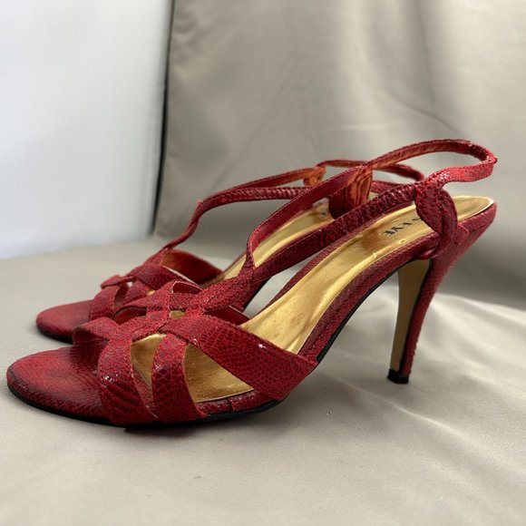 Cats Eye Women's Red Leather Strappy Heels Size EU 40 US 9 - Picture 3 of 6